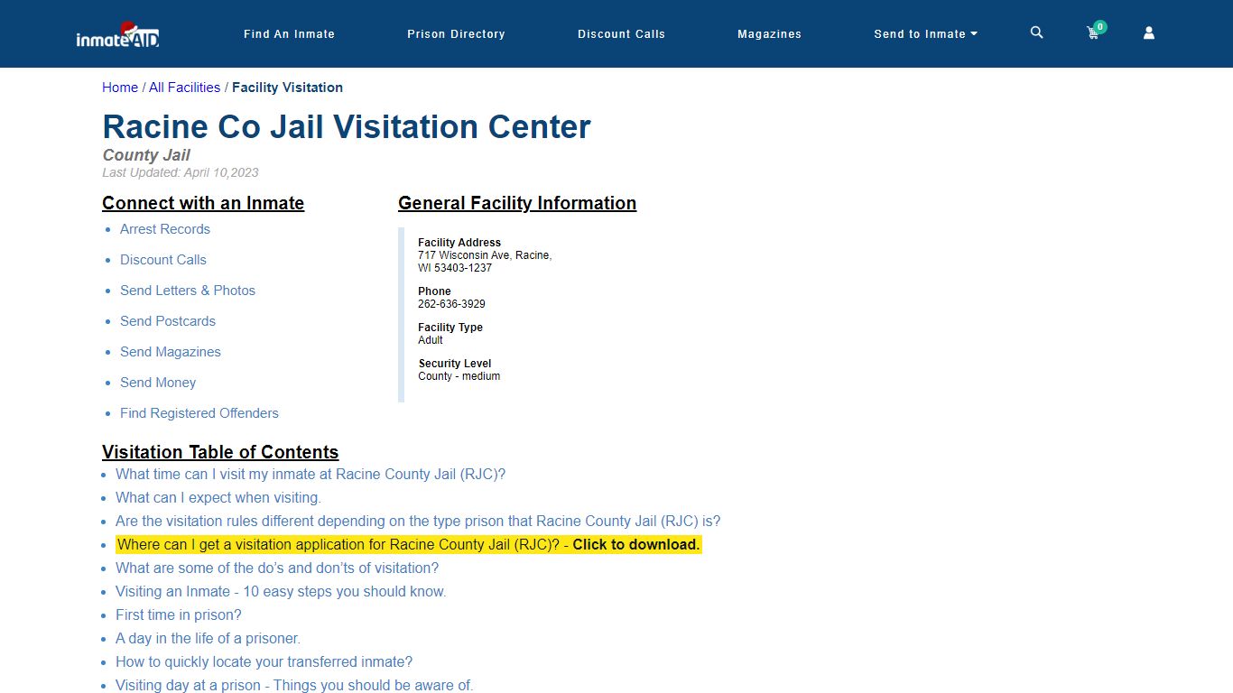 Racine County Jail (RJC) | Visitation, dress code & visiting hours